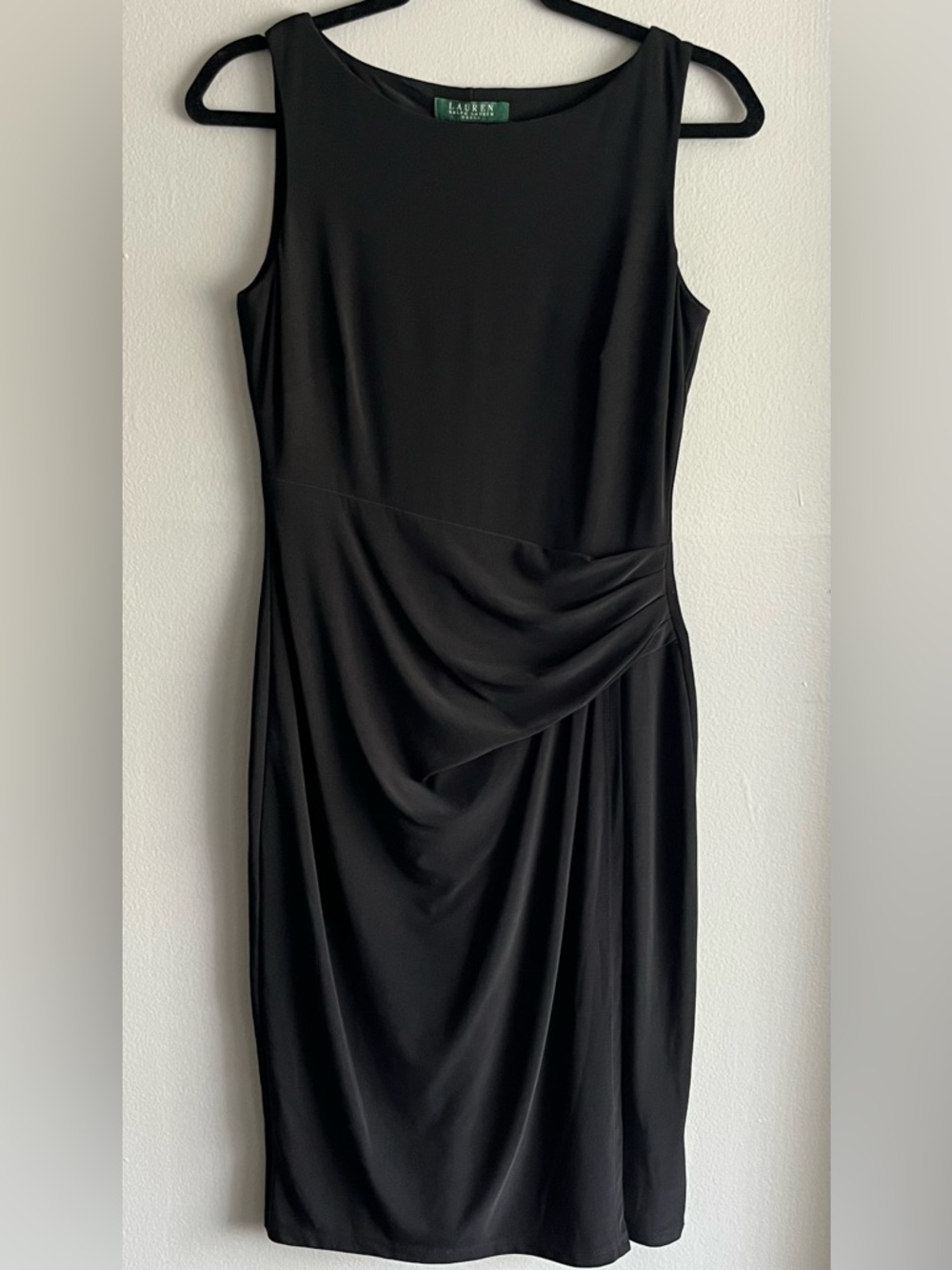 Ralph Lauren Black Sleeveless Draped Midi Dress